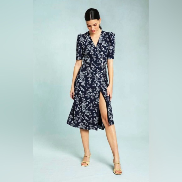 Floral Navy Wrap Dress - Picture 1 of 8